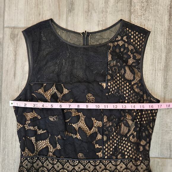 Tadashi Shoji Nemuro Dress Womens 8 Black Nude Lace Sheath Cocktail Evening - Picture 5 of 15